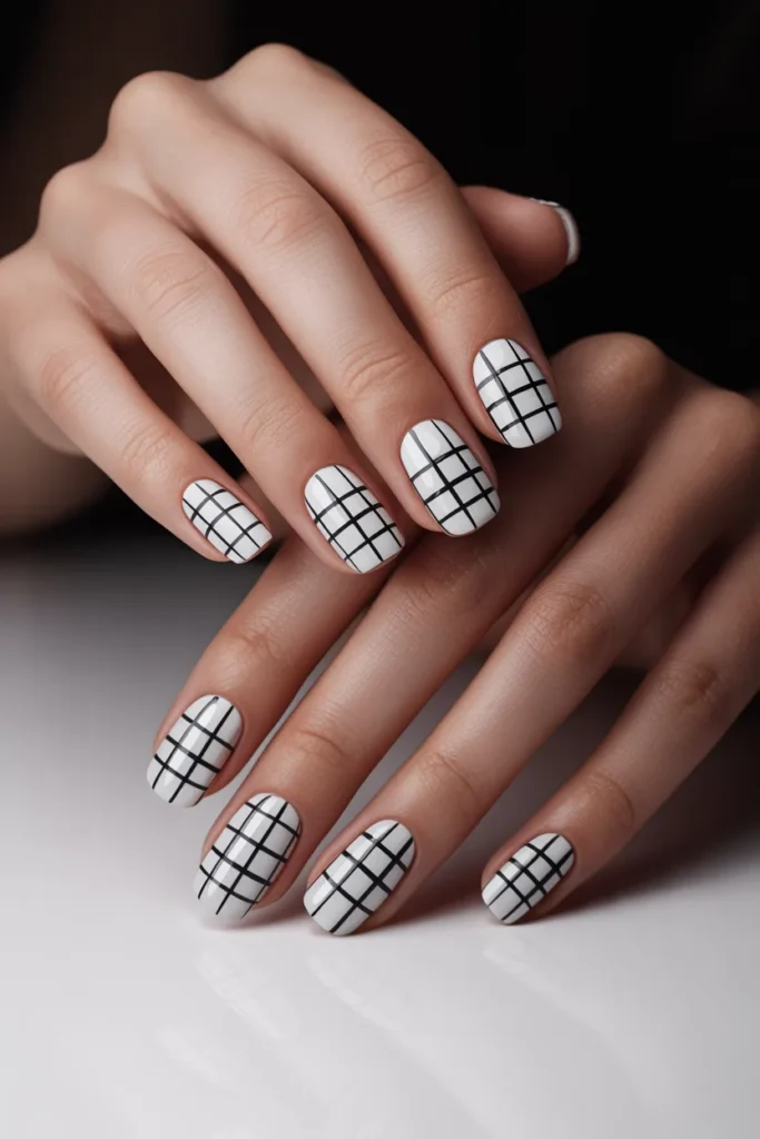 10. Black Lines on Square Nails — Precision Shapes