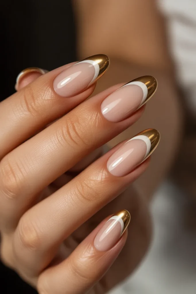 10. Gold French Tip Nails — Luxury Metal Alternative