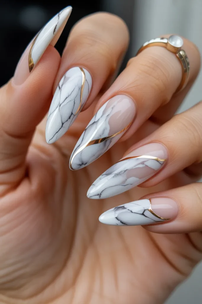 10. Marble Nail Designs Acrylic — Long Almond Extension