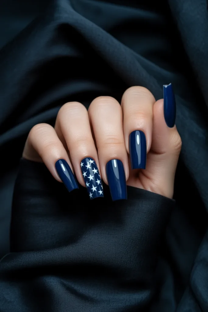 10. Navy Blue USA Flag Nails with Star Pattern
