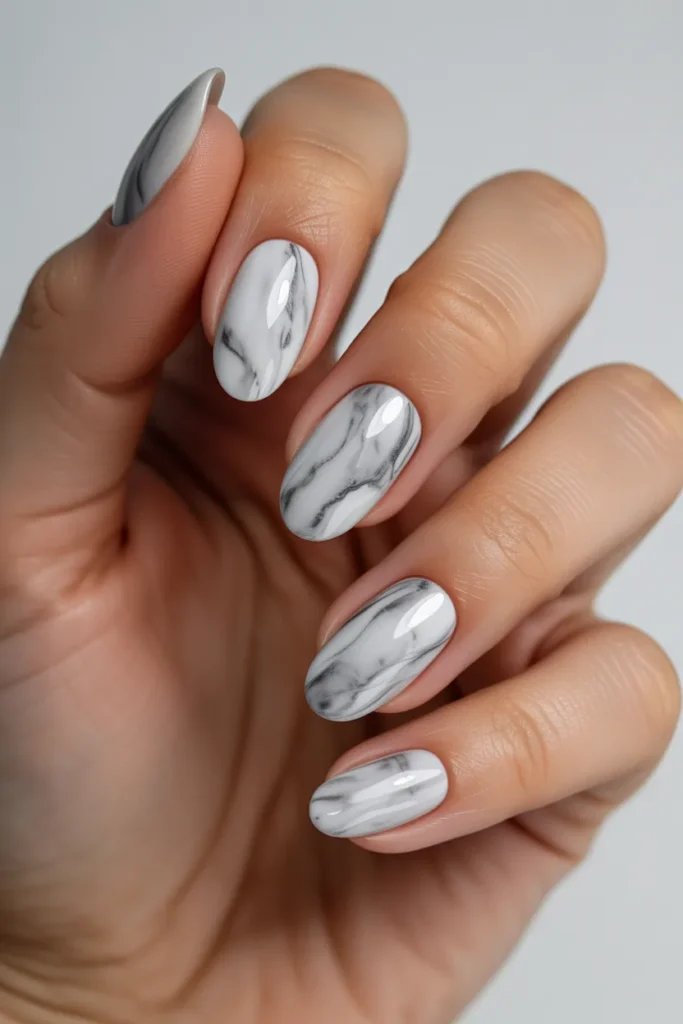 10. Press On Nails Design Ideas — Marble Effect
