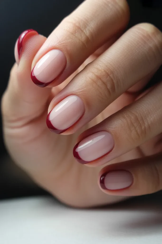 10. Red Wine Nails — French Tip Variation