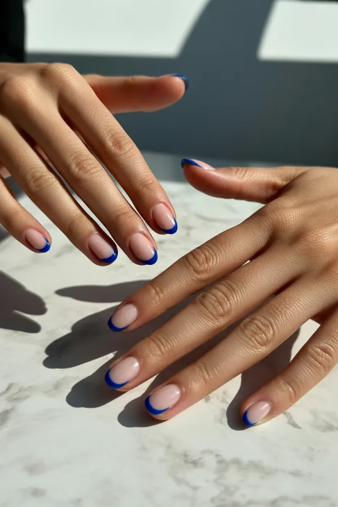 4th of July French Tip Nails 11 10. Subtle Patriotic Nails with a Thin Blue Tip