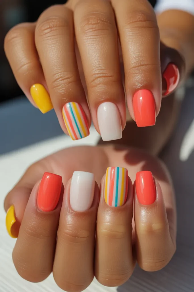 10. Summer Nails Square — Tropical Stripe Set