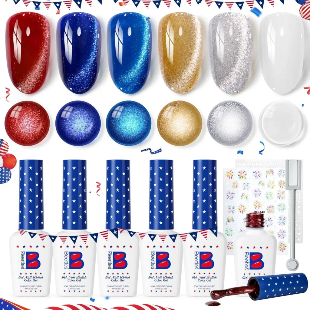 10.Red White Blue Glitter Ombre nail polish