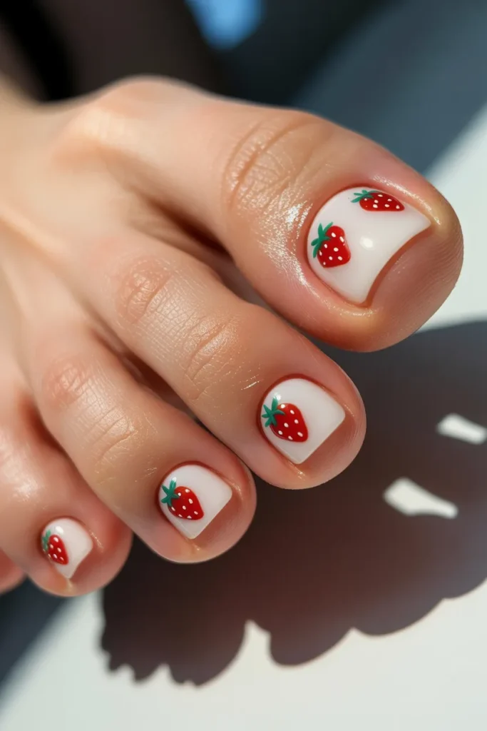 11. Cute Summer Toe Nails — Strawberry Print