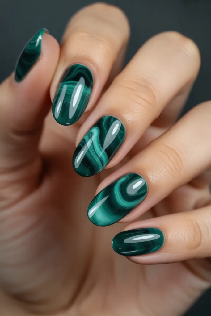 11. Green Marble Nails — Malachite Inspiration