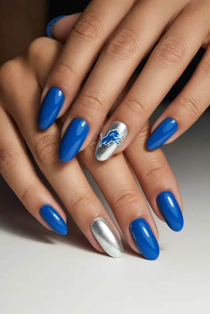 11. Lions Football Nails Honolulu Blue and Silver