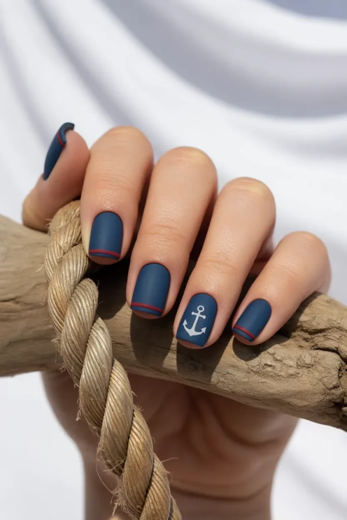 Short 4th July Nails 12 11. Nautical Anchor Nail Art