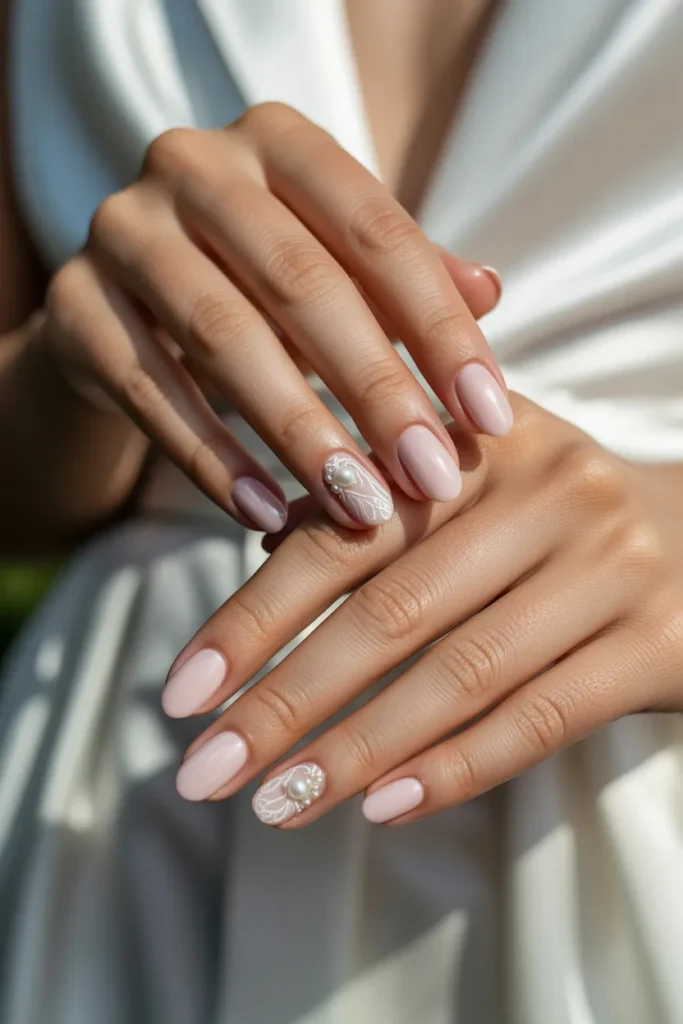 11. Soft Bridal Wedding Nails — Sheer Beauty