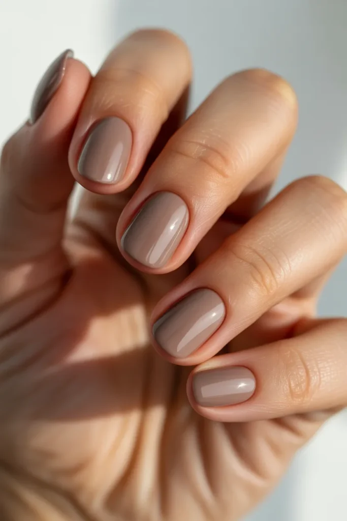 11. Squoval Shape in Warm Neutral — The Practical Compromise