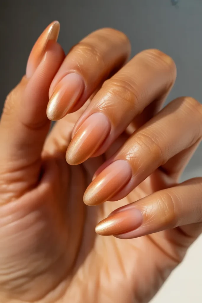 11. Summer Nails Almond — Peach and Gold Ombre