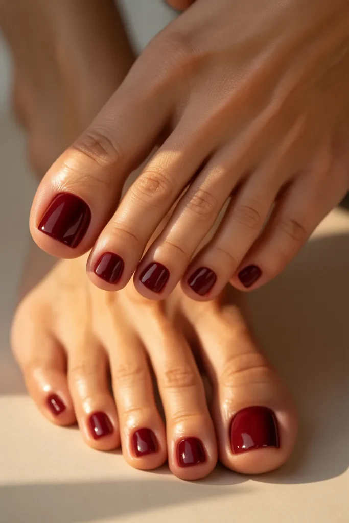 11. Wine Red Nail Polish Toes — Pedicure Luxury
