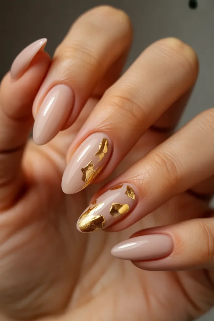 12. Almond Summer Nails — Gold Foil Nude