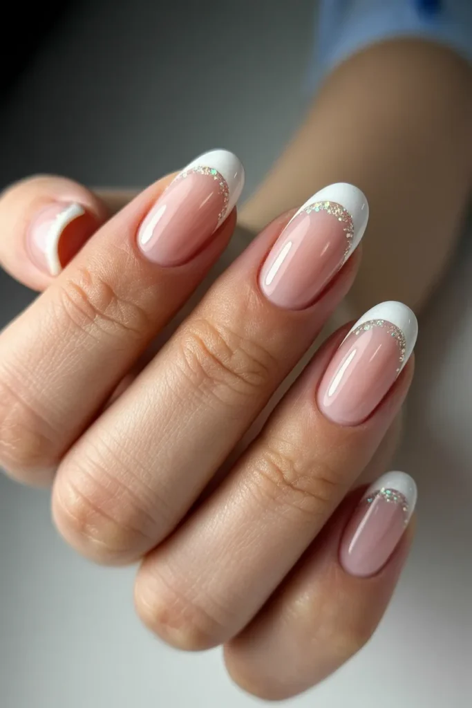 12. Glitter French Tip Nails — Sparkle at the Edge