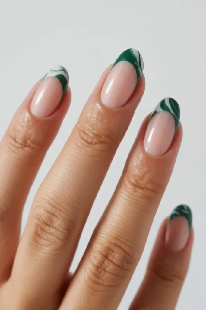 12. Green Marble French Tip Hybrid