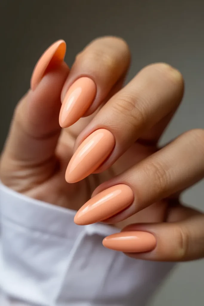 12. June Nails Acrylic — Long Almond in Peach