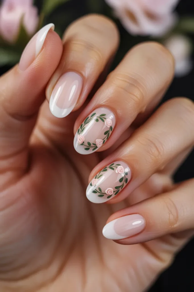 12. Mothers Day Nails Ideas — Rose and Leaf Wreath