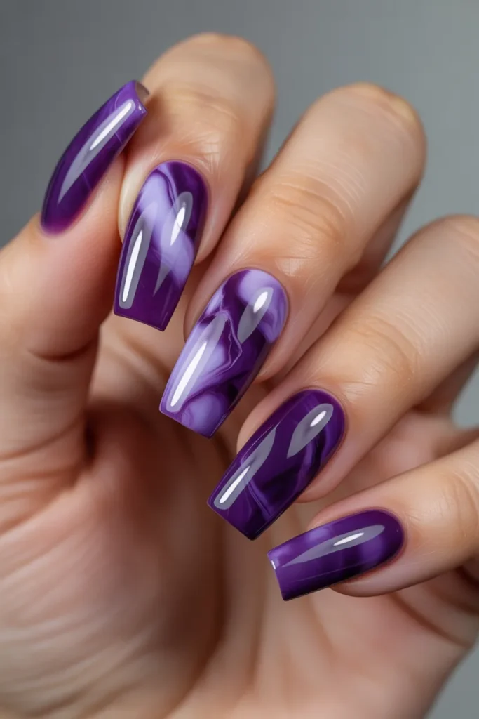 12. Purple Marble Nails — Amethyst Stone