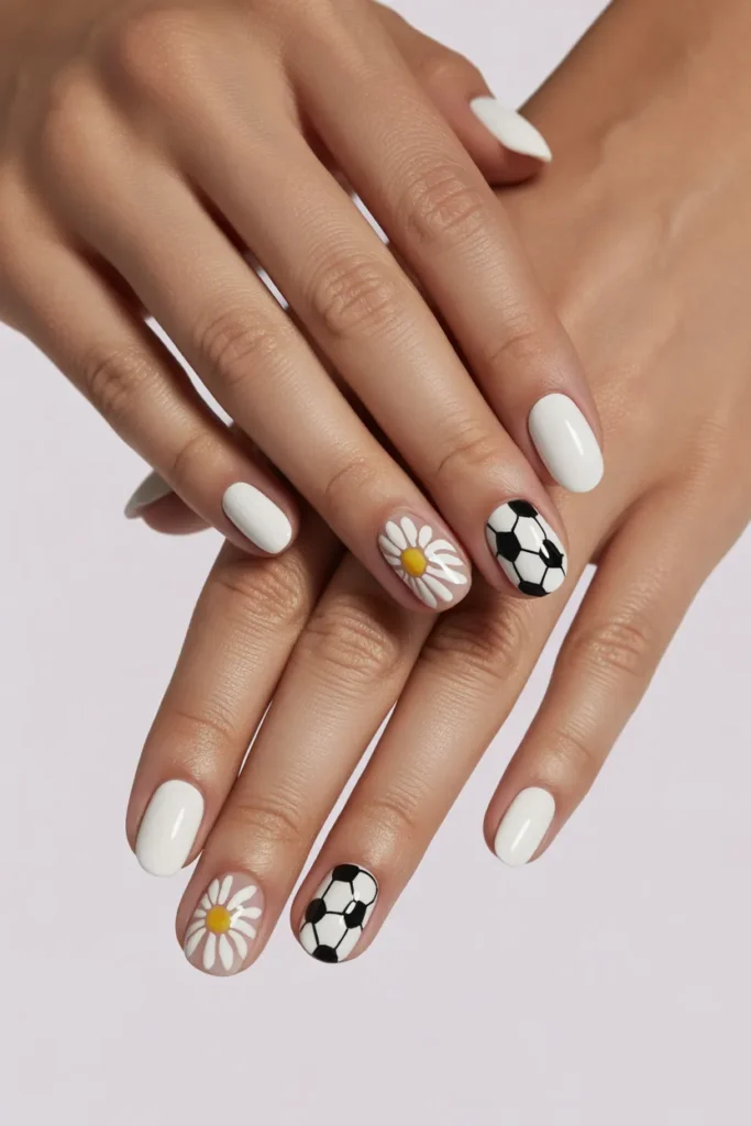 12. Soccer Nails Cute — Daisy and Ball Mix
