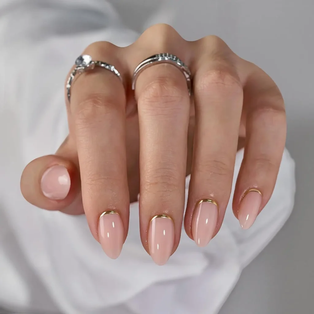 Summer Almond Nails 13 12.Short Gold Foil Press On Nails