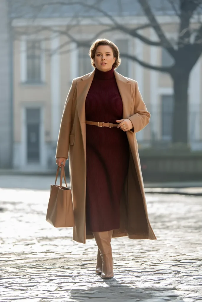13 — Burgundy Winter Dress and Longline Coat