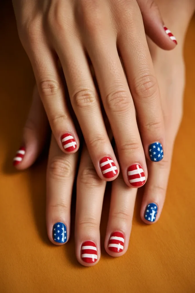 13. Hand Painted USA Flag Nail Art — Fine Detail