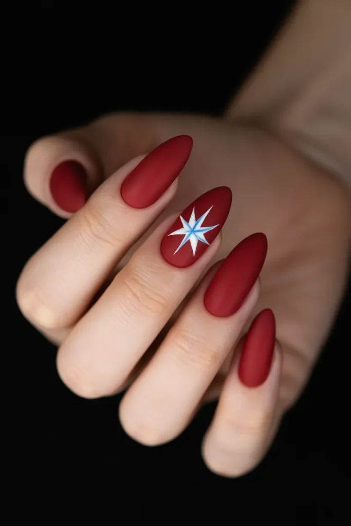 13. Matte Red with White Star — Medium Almond