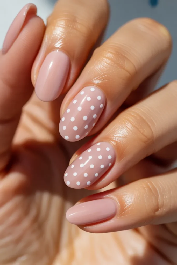 13. Pink Cat Eye Nails with Polka Dots — Sweet and Dimensional