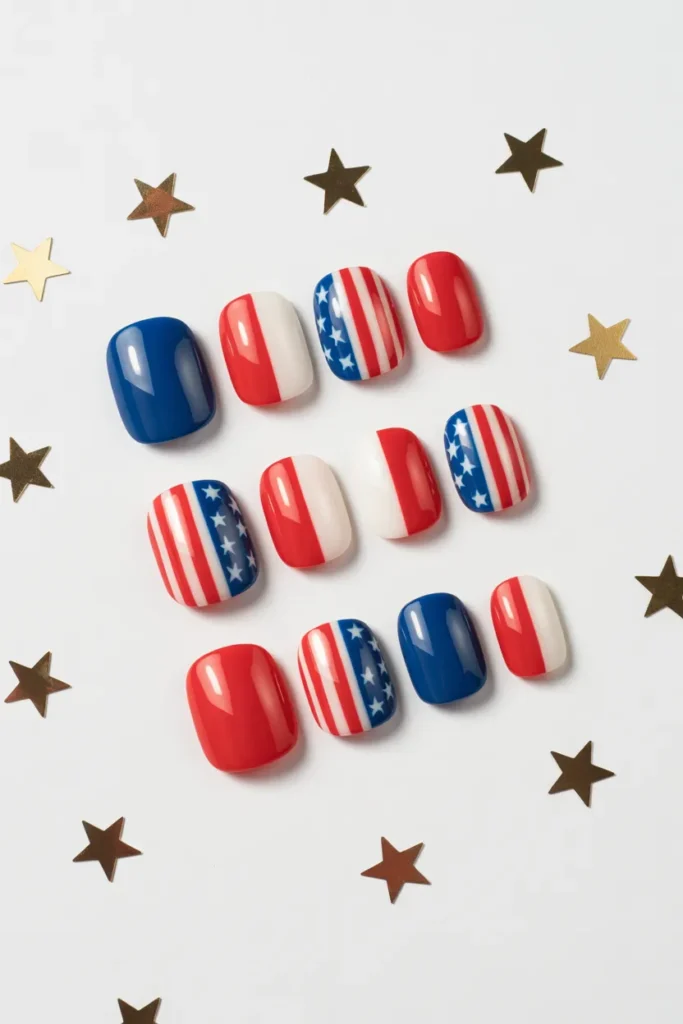 Short 4th July Nails 14 13. Press On Nails — Short Patriotic Set