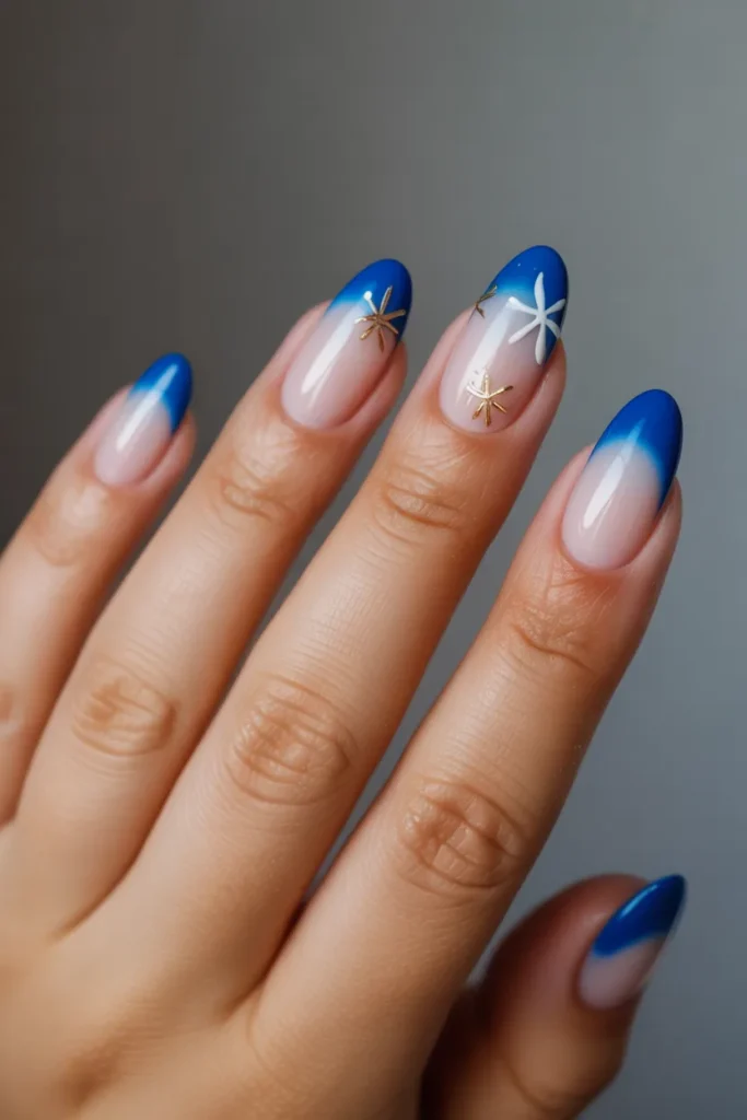 13. Starfish Nail Art on Blue Ombre Base