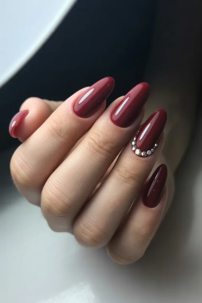 13. Wine Red Nails — Rhinestone Luxury Set