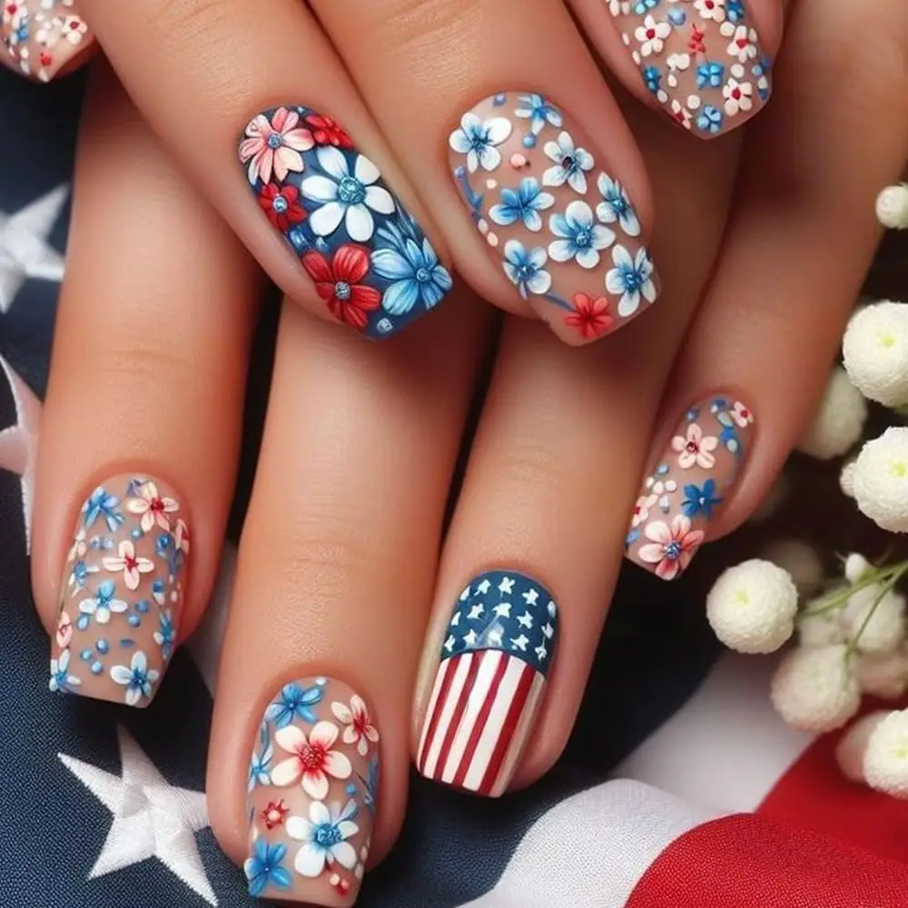 13.Flower Press on Nails
