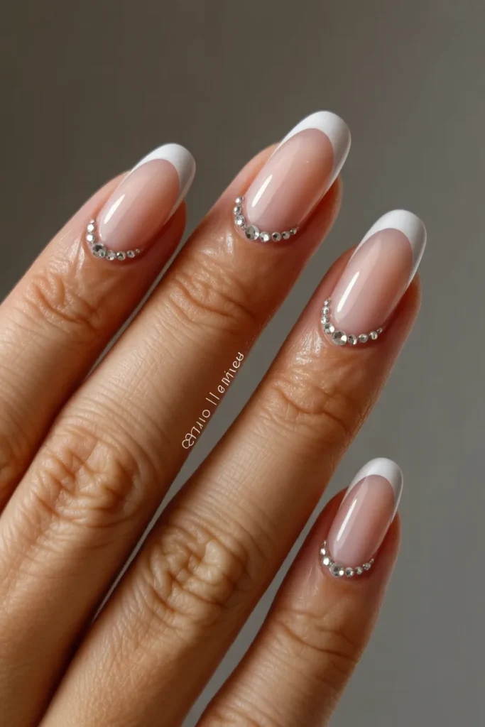 14. French Tip with Rhinestones — Occasion Elegance