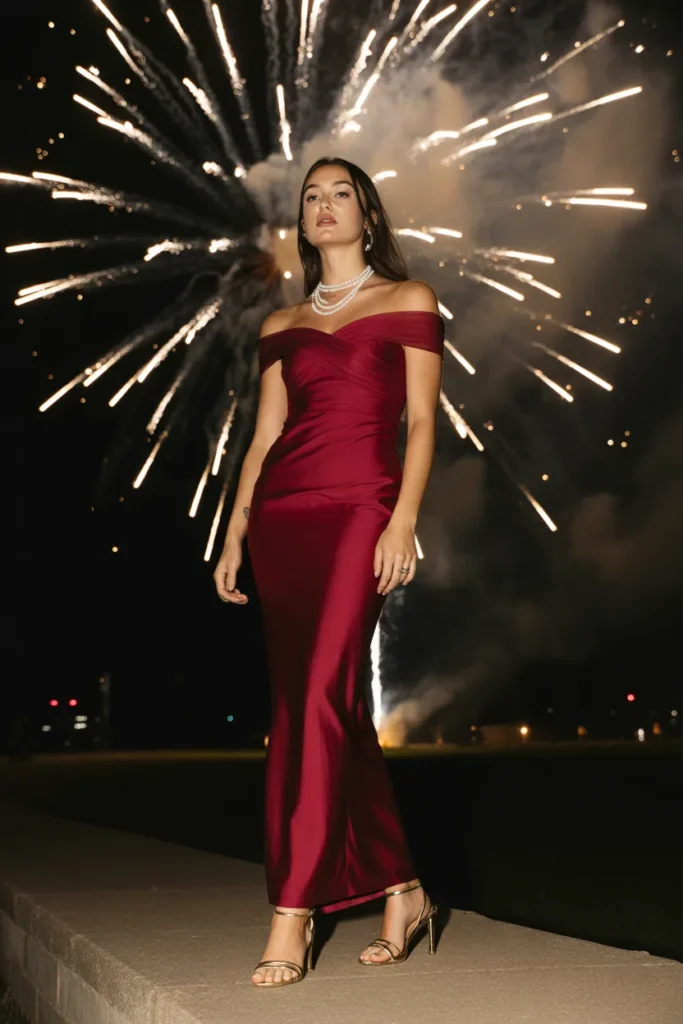 14. Luxe Red Evening Gown — Fireworks Night Glamour
