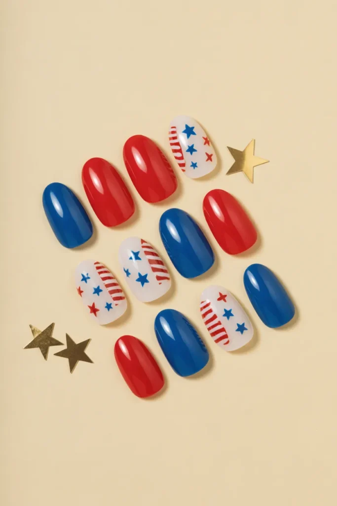 14. Press On Almond Nails — Patriotic Ready Made Set