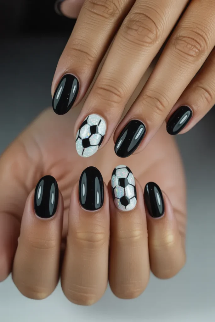 14. Soccer Nail Ideas — Glitter Ball Effect
