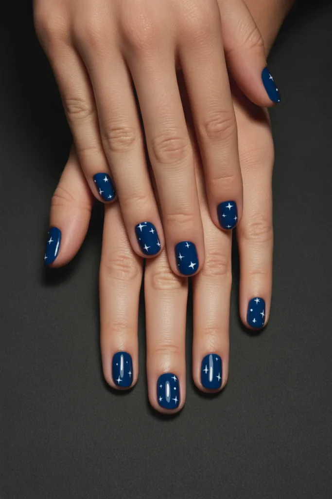 Short 4th July Nails 15 14. Starfield Nail Art — Deep Navy Base