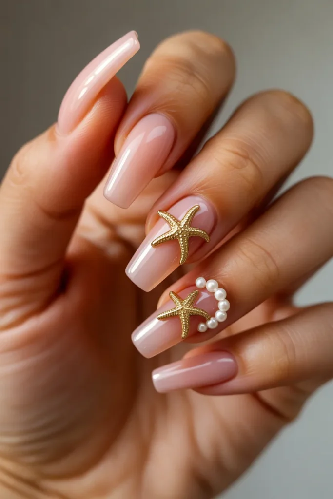 14. Starfish Nails Pink and Gold — Feminine Beach Luxury