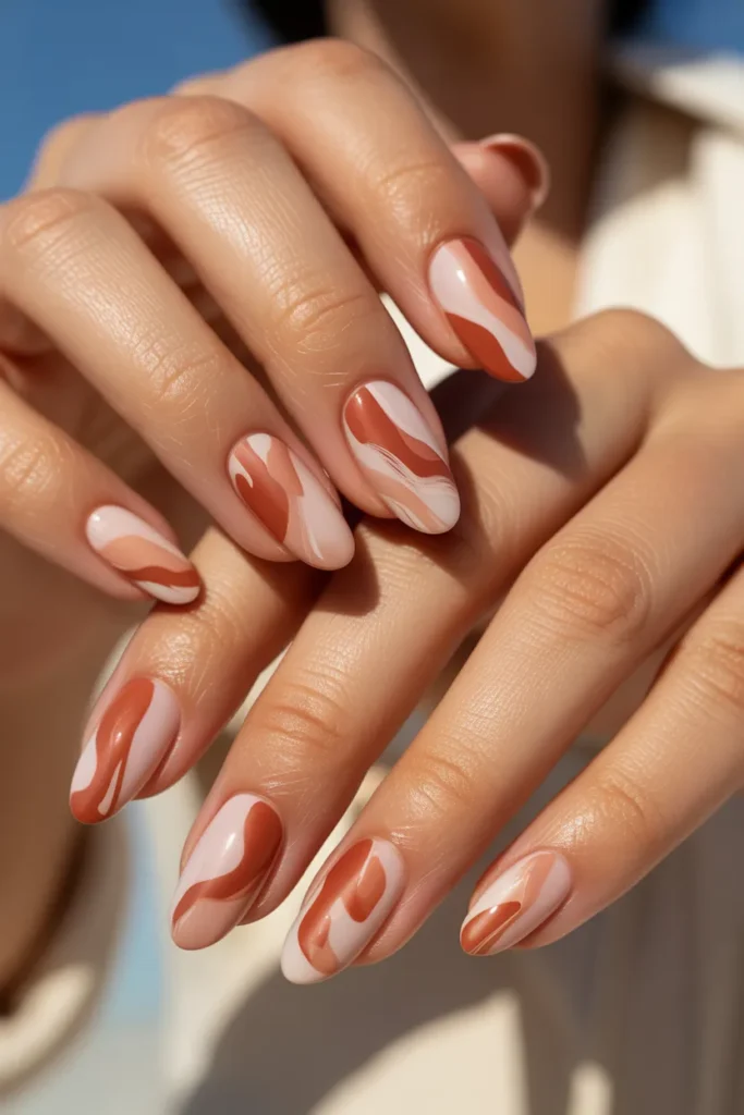 15. Abstract Nude Art Nails — Modern Gallery Wall Vibes