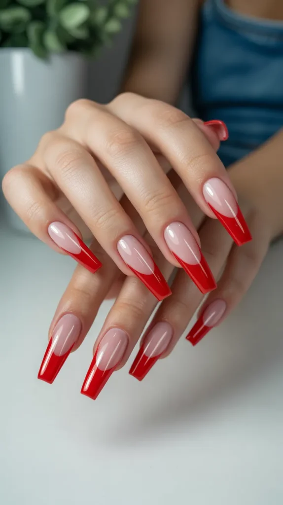 4th of July French Tip Nails 16 15. Chrome Red and Blue Tips with a Mirror Finish