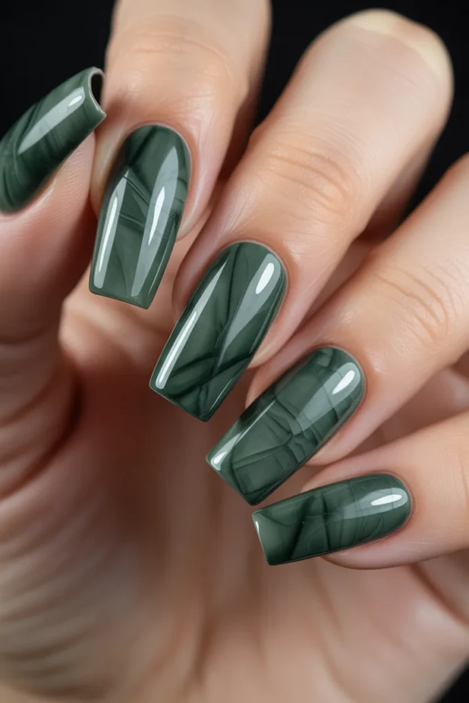 15. Green Marble Nails 2026 — 3D Raised Veining