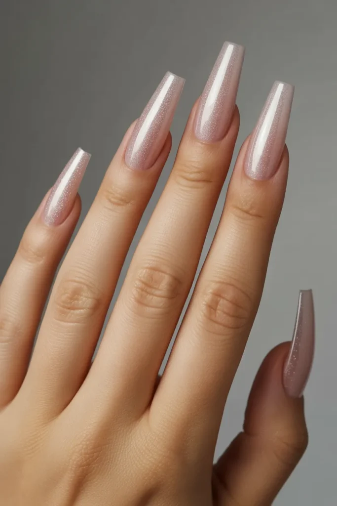 15. Long Ballerina Nails with Shimmer — Special Occasion Statement