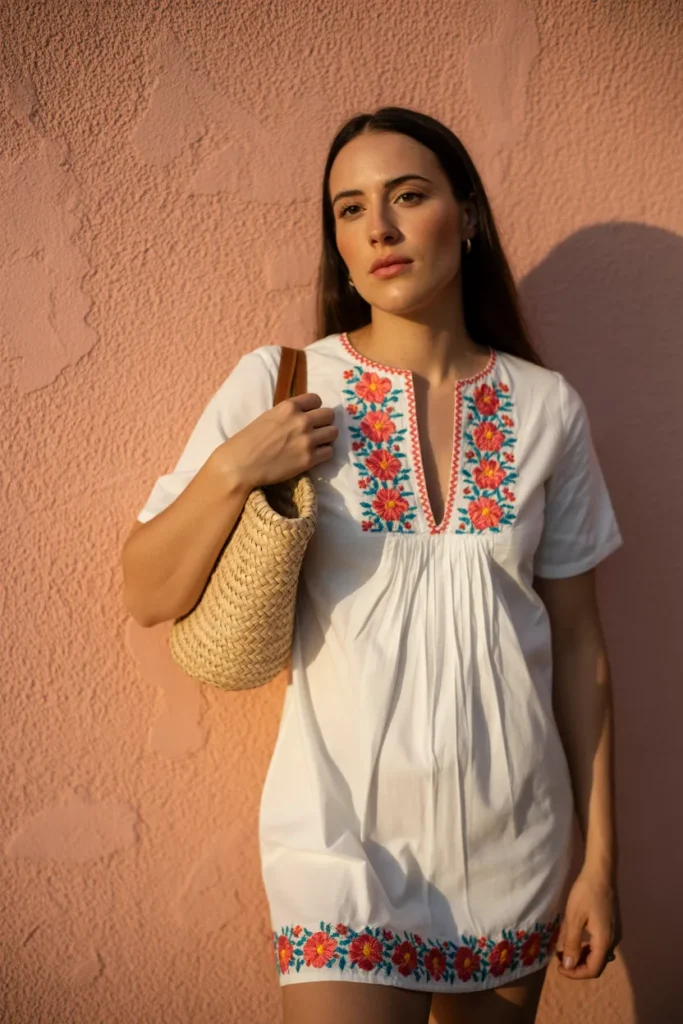 15. Mexico Vacation Outfit — Embroidered Cotton Dress