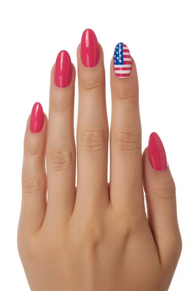 15. Pink and Patriotic — Modern Girly Flag Nails