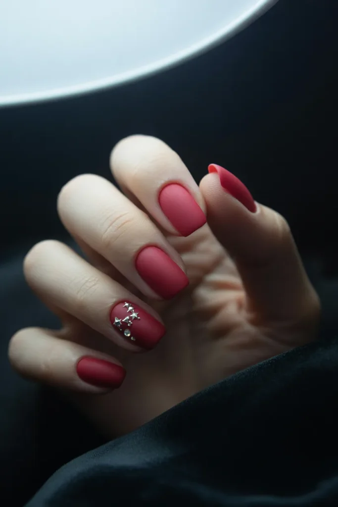 Short 4th July Nails 16 15. Red Velvet Matte Short Gel Nails