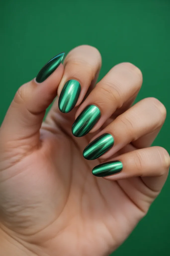 15. Soccer Nails Design Ideas — Chrome Green Field
