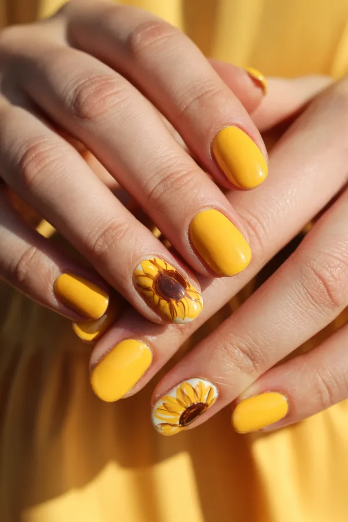 End of Summer Nails 17 16 Sunflower Accent Yellow Nails