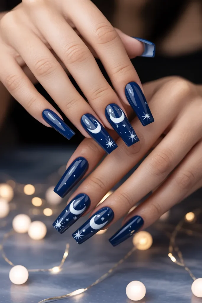 Memorial Day Nails 17 16. Bold Navy Coffin Acrylic — Statement Long