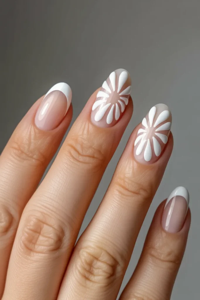 16. Daisy Nails Negative Space — Modern Minimalism